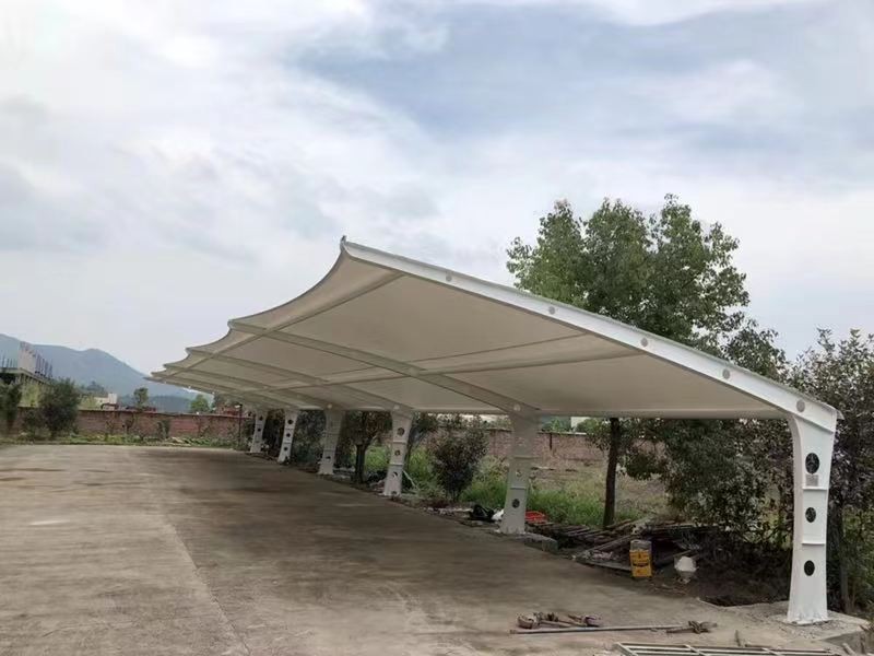 苏州市小区改造停车棚工程，膜结构非机动车棚定制厂家-2